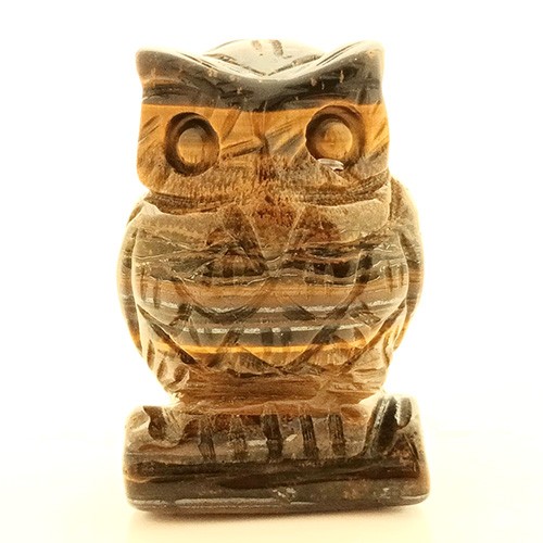 Natural Tiger Eye Owl Feng Shui Statue for Good Health and Wealth Luck