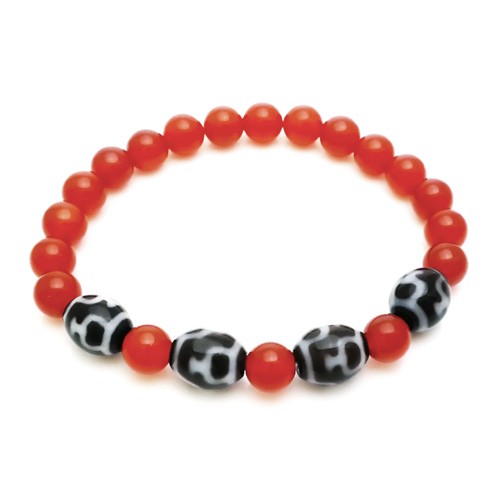 Treasure Form (Poh Phing) Dzi Beads with Natural Red Agate Bracelet