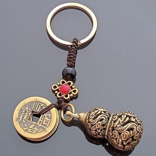 Feng Shui Wu Lou with Fortune Coins Amulet Keychain for Good Health and Protection
