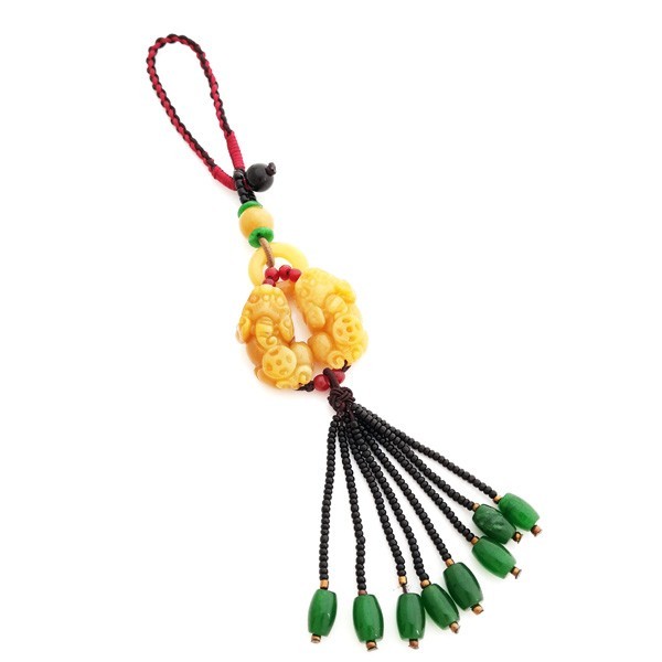 Natural Yellow Jade Double Pi Yao Tassel for Good Fortune and Protection