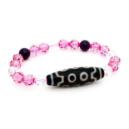 10 Eyed Dzi Bead with Swarovski Crystal Bracelet ( Pink )