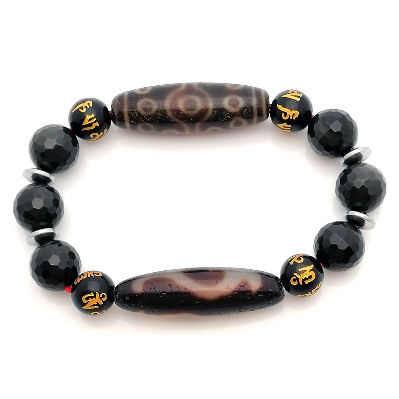Authentic OLD Agate Tibetan dZi Beads Ru Yi and fifteen Eyed Bracelet for Career Advancement and Promotion
