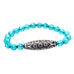 21 Eyes Dzi Bead with Swarovski Crystal Bracelet ( Blue Zircon )