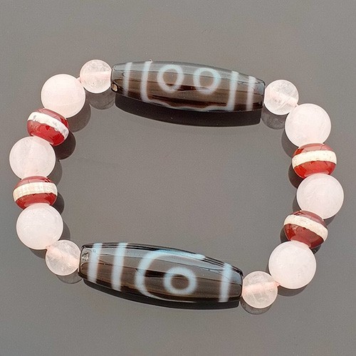 2 Eyed and 5 Eyed Dzi Bead Bracelet for Romance and Love Luck