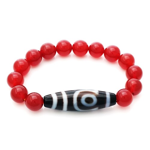 2 Eyed Dzi Bead with Natural Red Agate Bracelet
