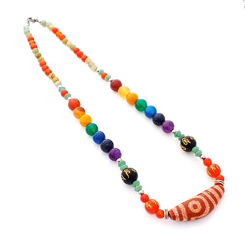 Authentic Tibetan 2 Eyed Agate Dzi Bead Necklace for Happiness and Promote Wisdom