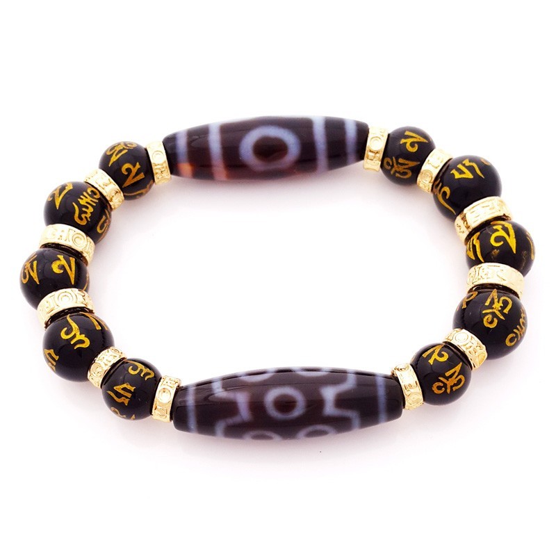 Authentic Tibetan Agate 3 Eyed and 7 Eyed dZi Beads Bracelet for Good Luck