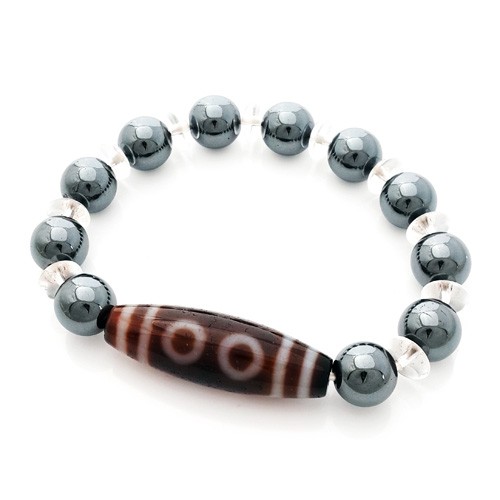 5 Eyed Dzi Bead with 10mm Hematite Bracelet