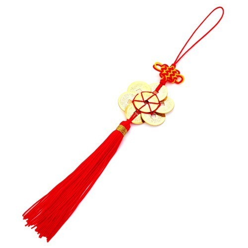 Feng Shui 8 GOLD Coins Tassel with Mystic Knot
