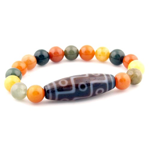 9 Eyed Dzi Bead with 9mm Jade Beads Bracelet