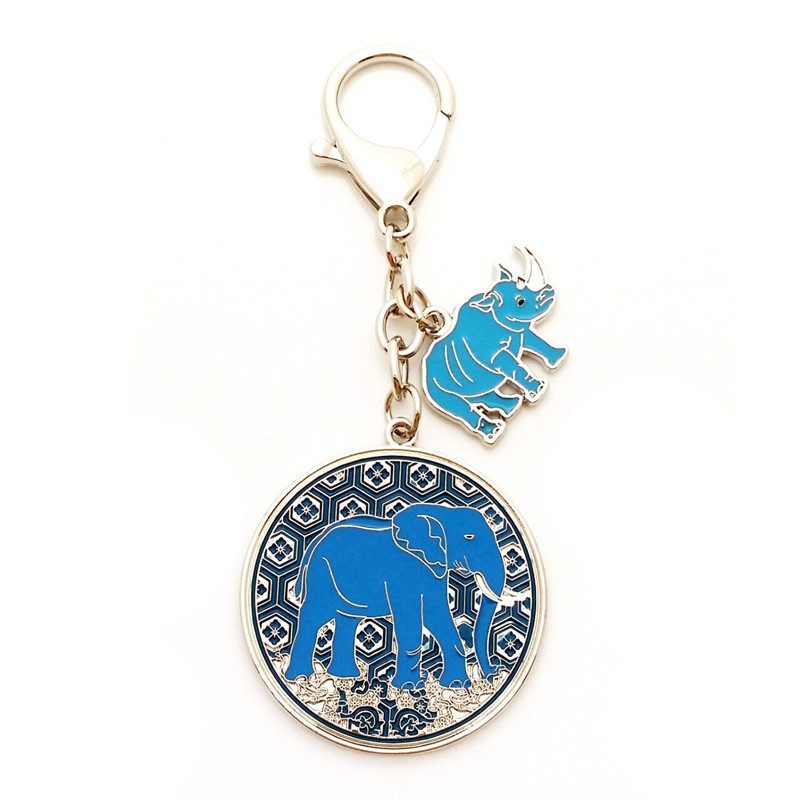 Anti Robbery Amulet With Blue Rhino And Elephant