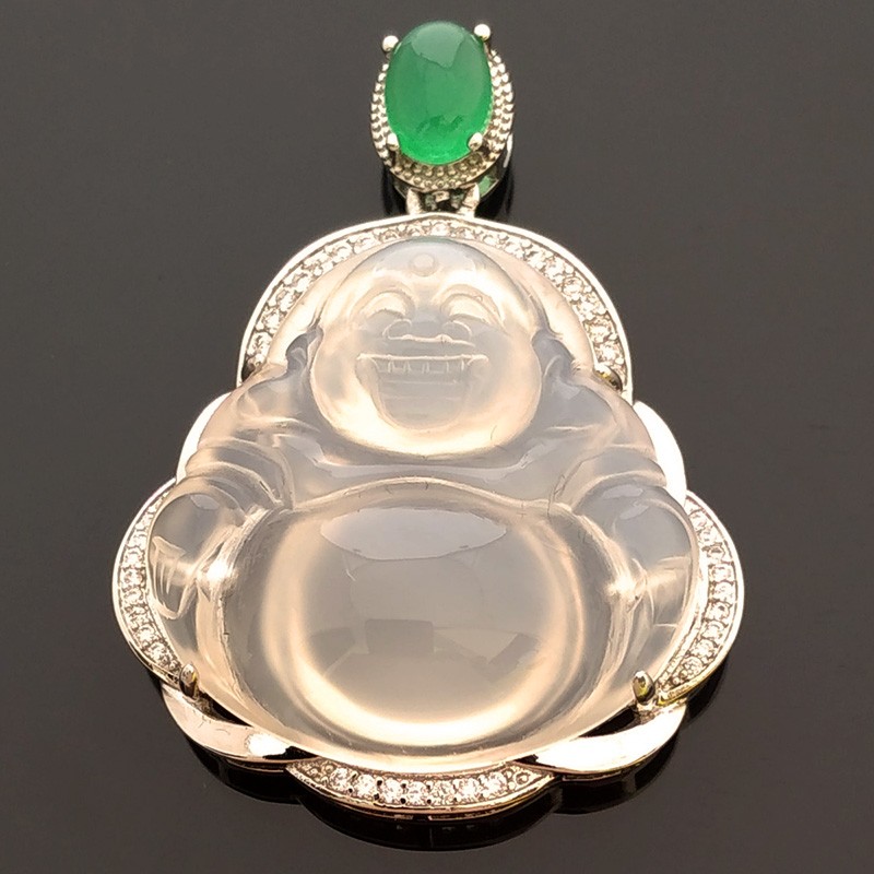 Natural Jade Jadeite Ice Kinds Laughing Buddha Feng Shui Amulet Pendant