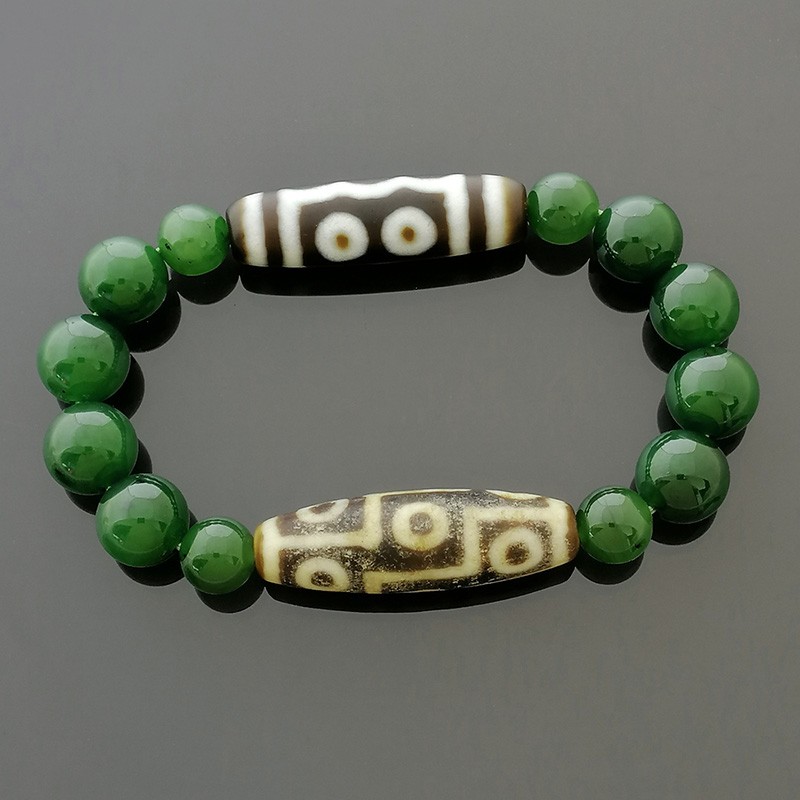 Authentic Tibetan OLD 5 Eyed and OLD 9 Eyed dZi Beads Bracelet for Success and Protection