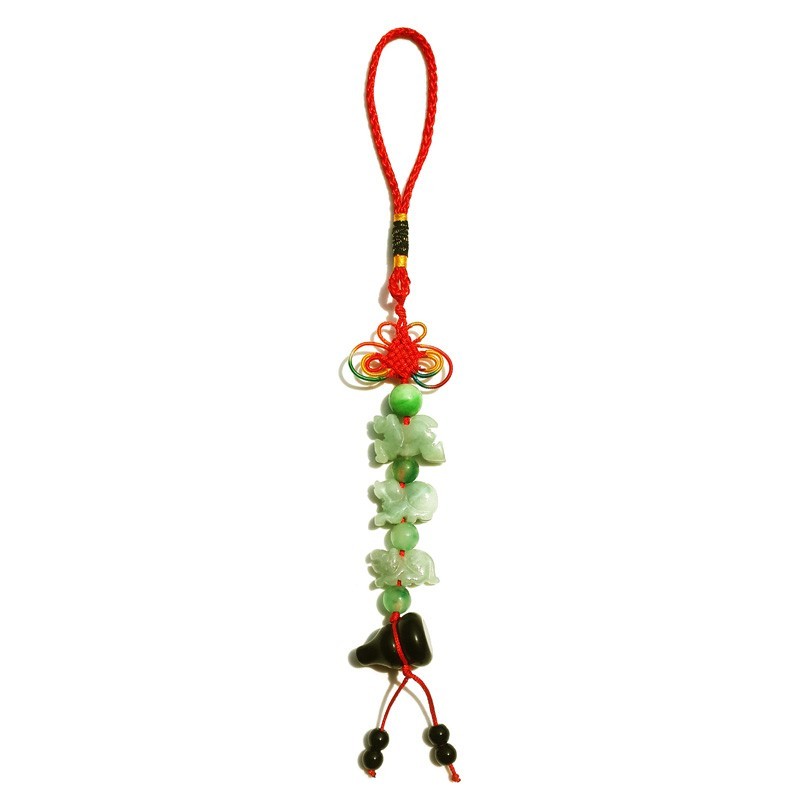 Feng Shui Three Horoscope Allies Jade Lucky Tassel with Obsidian Wu Lou for TIGER, HORSE and DOG