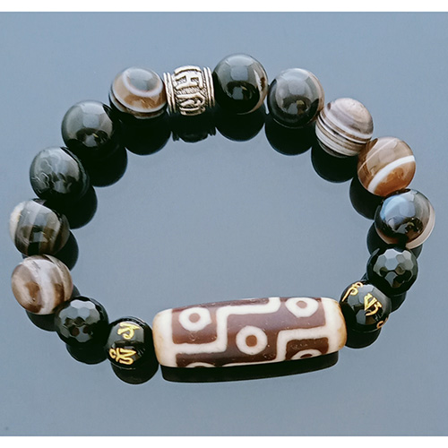 Authentic Tibetan OLD Agate dZi Bead 9 Eyes Bracelet for Wealth and Success