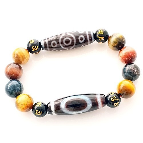 Authentic Agate dZi Beads 1 Eye and 15 Eyes Feng Shui Bracelet for Wish-Fulfillment and Promotion