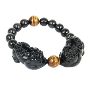 Black Obsidian Double Pi Yao Bracelet for Double Protection
