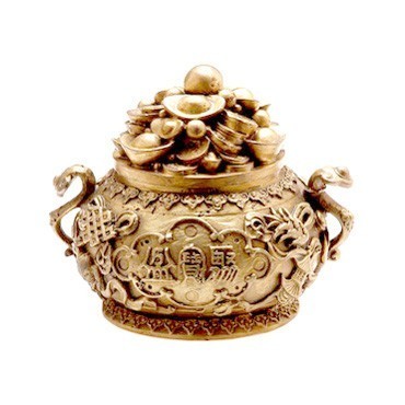 Overloaded Bronze Wealth Pot with Golden Ingots and Coins