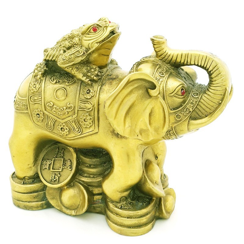 Bronze Feng Shui Money Toad Sitting on Elephant