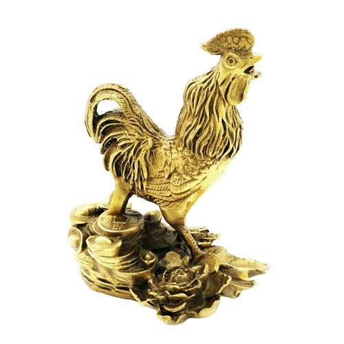 Bronze Rooster on bed of Coins and Ingots