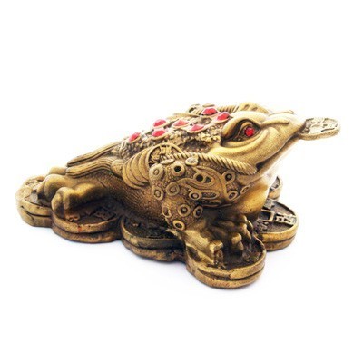 Bronze Three Legged Toad on Bed of Coins