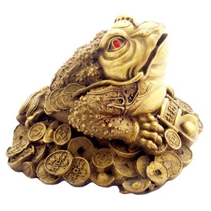 Bronze Money Frog on bed of Coins and Ingots