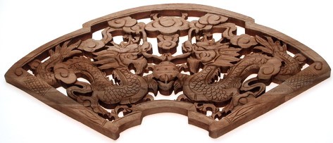 Wooden Carved Double Dragons Panel