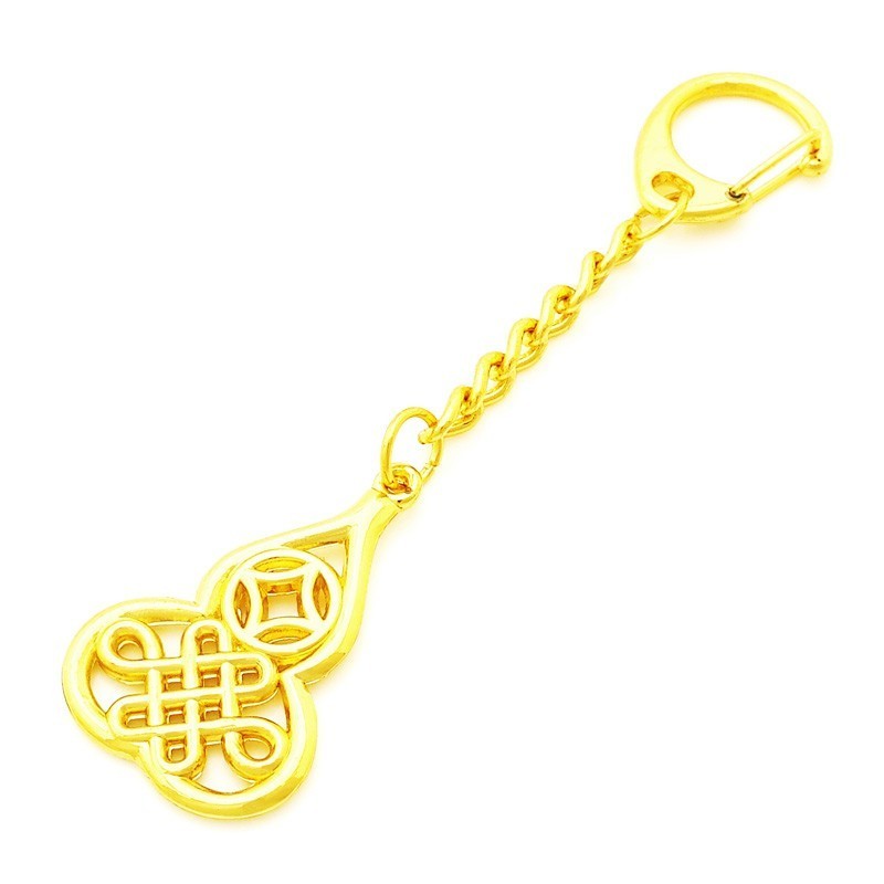 Golden Wu Lou with Coin and Mystic Knot Keychain