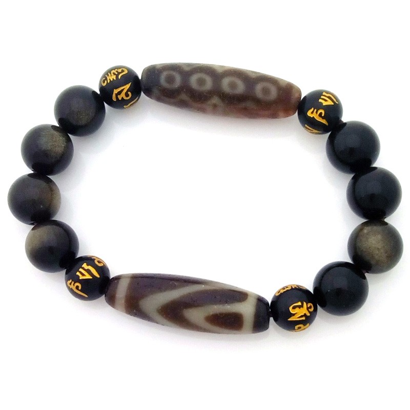 Feng Shui Old Agate dZi Beads Combo Bracelet for Wish-Fulfillment and Promotion