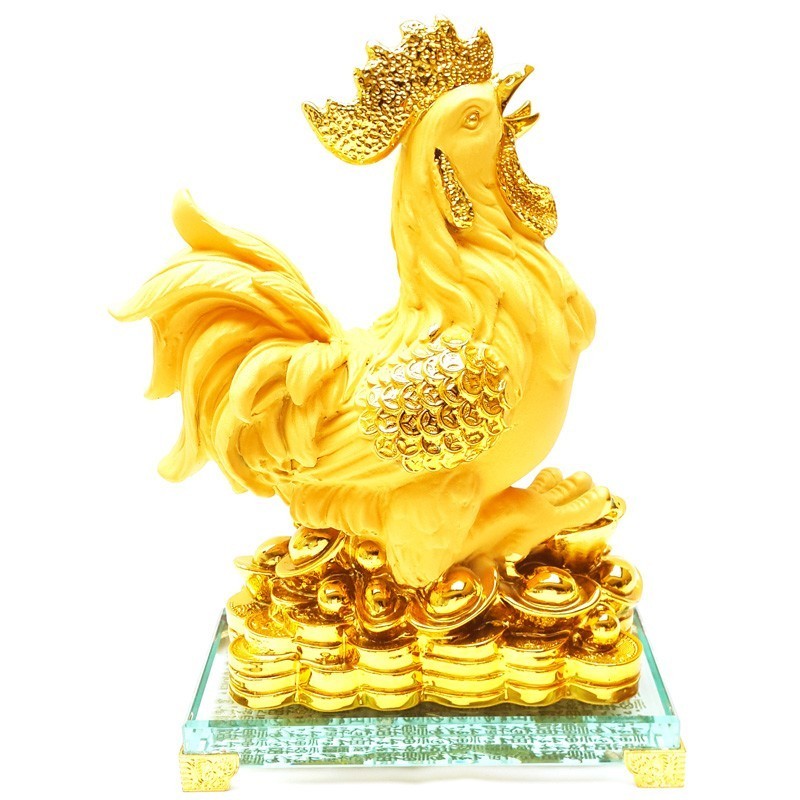 Feng Shui Golden Rooster with Gold Coins and Ingots