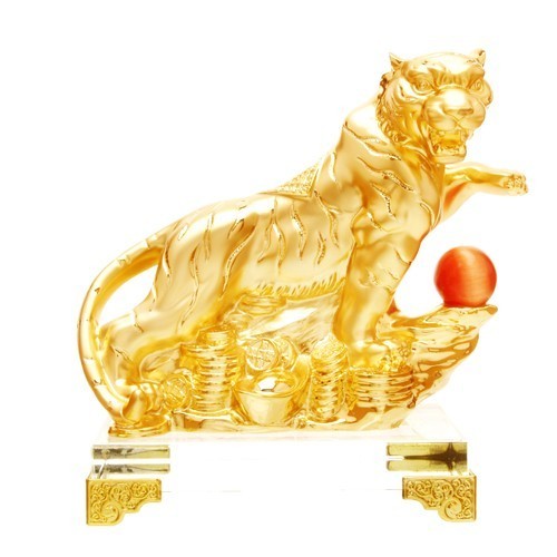Golden Tiger on Bed of Coins