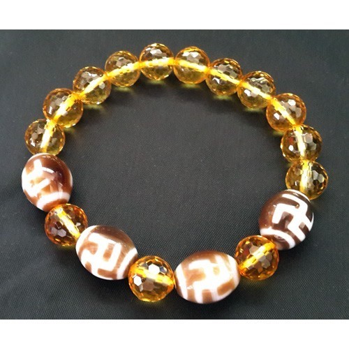 Hotu Dzi Beads with 8mm Faceted Citrine Bracelet