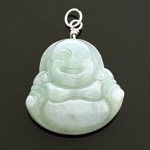 Jade Laughing Buddha Pendant with 925 Silver
