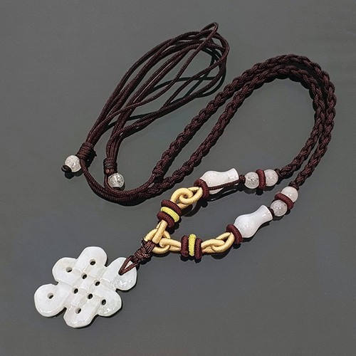 Jade Mystic Knot Necklace (Vertical)