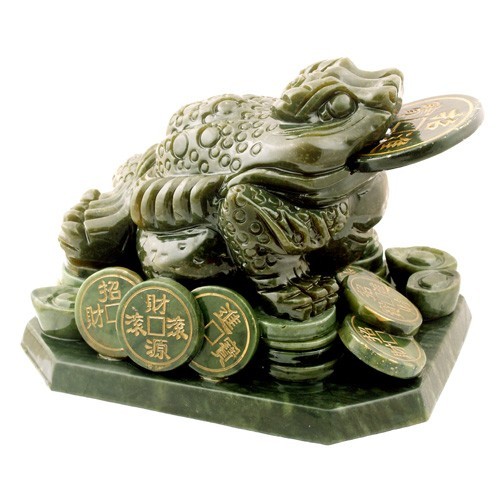 Jade Three Legged Toad Sitting On Coins and Ingots