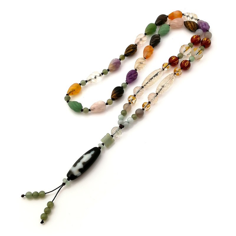 Authentic Tibetan Kuan Yin Agate Dzi Bead Necklace for Protection