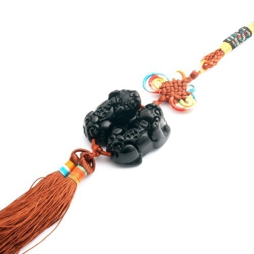 Black Obsidian Double Pi Yao Tassel for Good Fortune and Protection