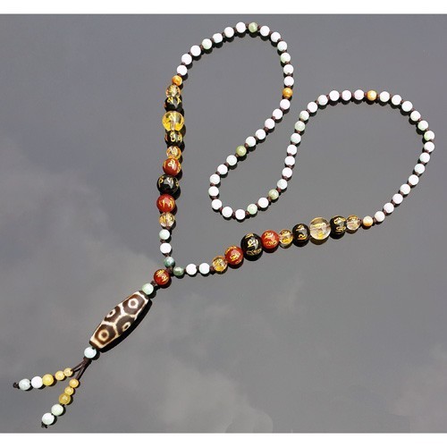 The OLD 9 Eyed with Turtle Shell Dzi Bead Necklace