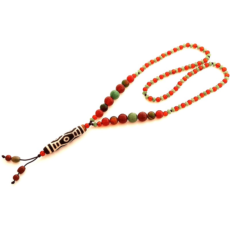 Authentic Tibetan OLD Agate Dragon Eye dZi Bead Necklace for Happiness and Success