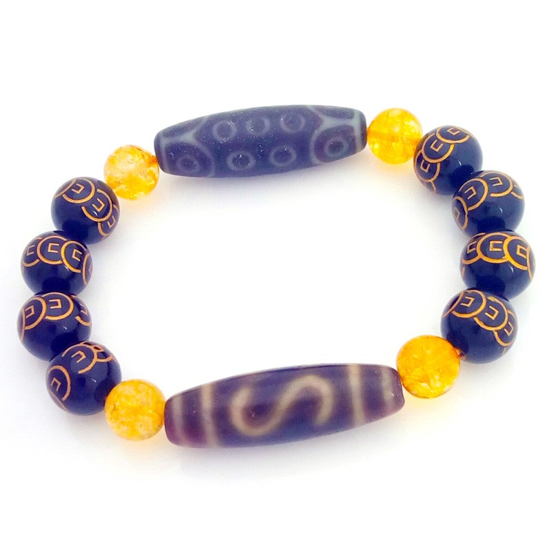Authentic Tibetan OLD Agate 21 Eyed and Money Hook Dzi Beads Bracelet
