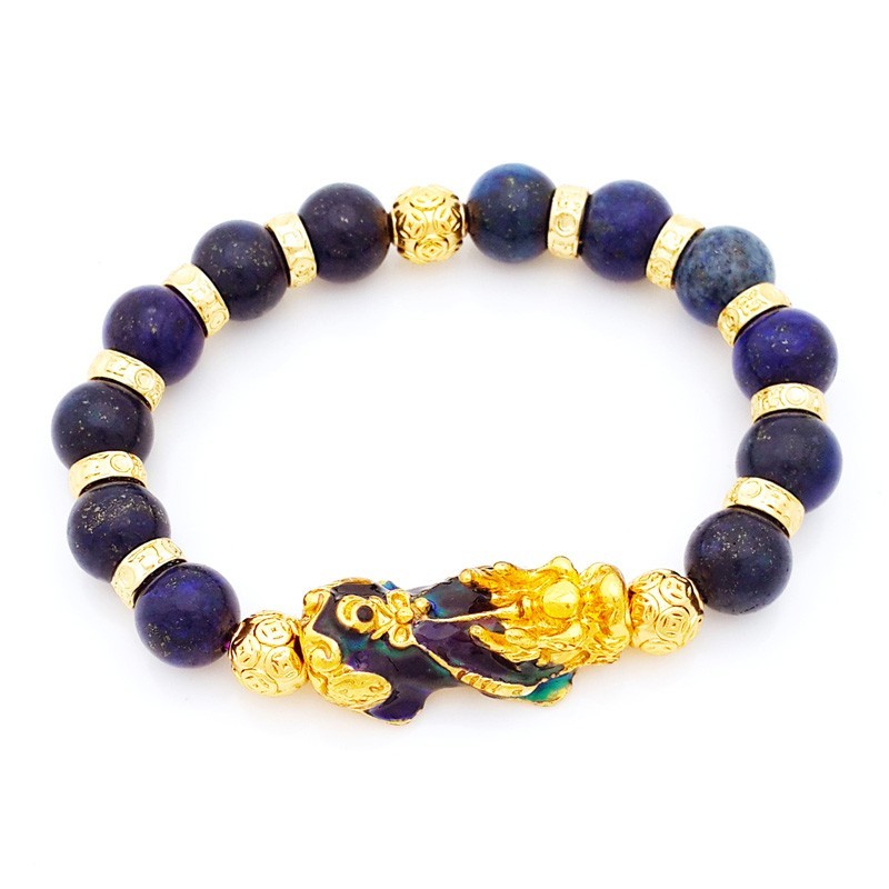 Feng Shui Pi Yao Pi Xiu Lucky Charm with Lapis Lazuli Crystals Bracelet