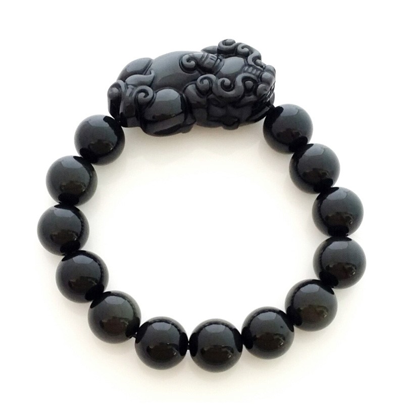 Black Obsidian Pi Yao Bracelet Carving for Protection and Good Fortune