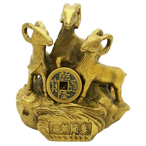 Three Generations of Goat with Auspicious Lucky Coin