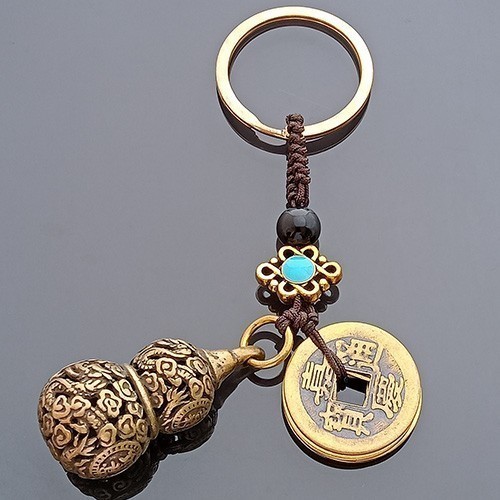 Feng Shui Wu Lou with Fortune Coins Amulet Keychain for Good Health and Protection