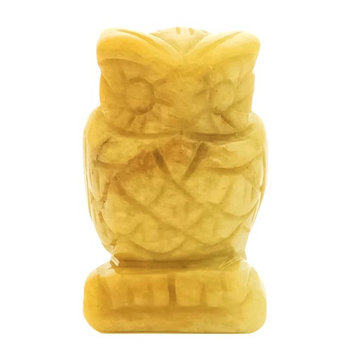 Natural Yellow Jade Owl Feng Shui Statue for Good Health and Wealth Luck