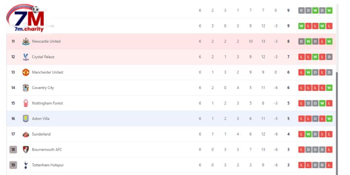 Thứ hạng của Newcastle và Aston Villa tại giải Ngoại Hạng Anh